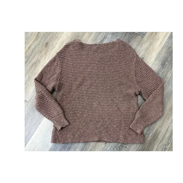 Free People Textured Knit Sweater Brown Oversized Slouchy Pullover Women’s Large - Image 2