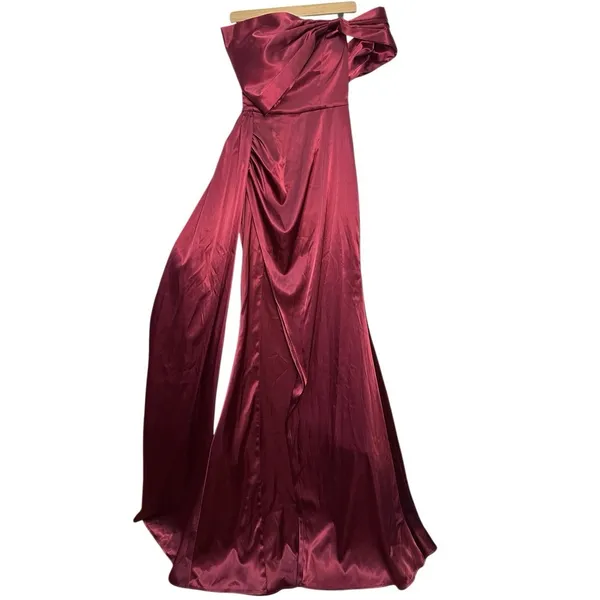 Moda Glam Vienna Statement Bow Gown With Sash‎ Merlot Size 6 Prom Wedding Guest - Image 5
