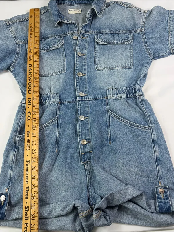 WE THE FREE BY FREE PEOPLE Marci Cotton Denim Romper Women's Size Medium - Image 10