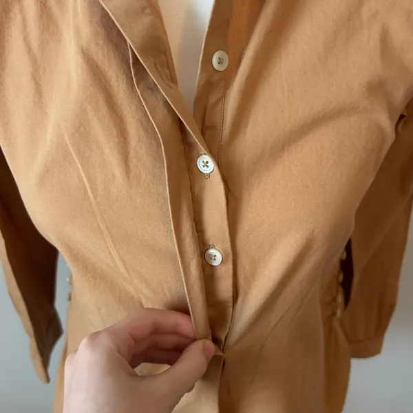 By Anthropologie Camel Button Up Blouse Top Oversized Boxy Size XXS - Image 7