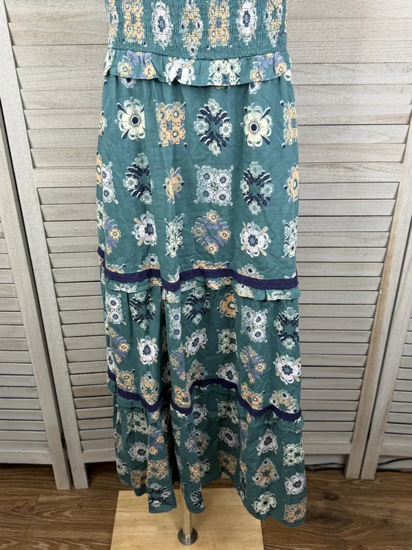 UNIVERSAL THREAD Women's Blue Patchwork Floral Smocked Boho Maxi Dress-Large - Image 3
