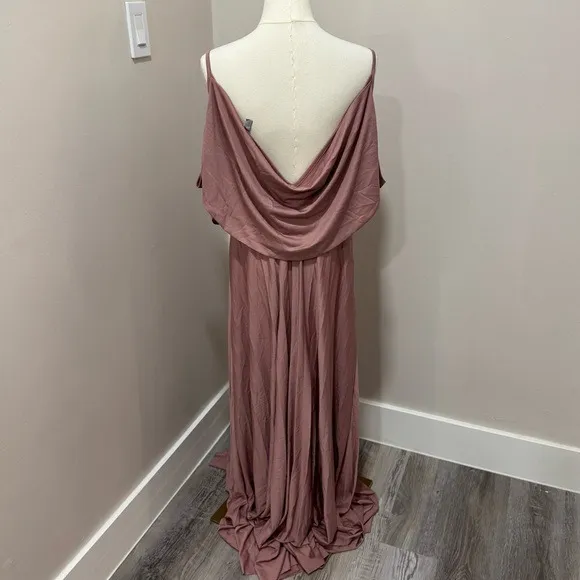 ASOS Design Cold Shoulder Pleated Maxi Dress Dusty Rose Pink US 14 - Image 4