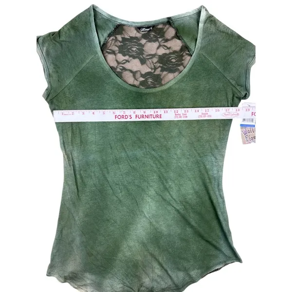 Wallflower Green Knit Top XL NWT Sheer‎ Mesh Back Short Sleeve Special Dye Boho - Image 2