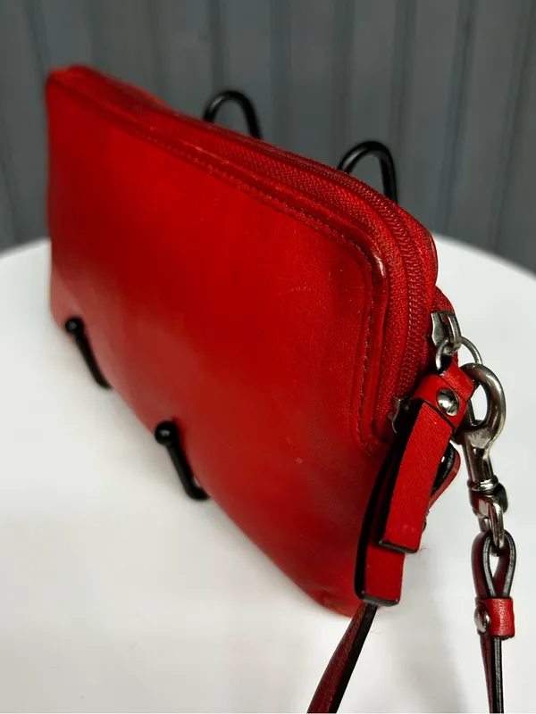 Coach Vintage Y2K Coral Red Leather Double Zip Wristlet Wallet Clutch Organizer - Image 5