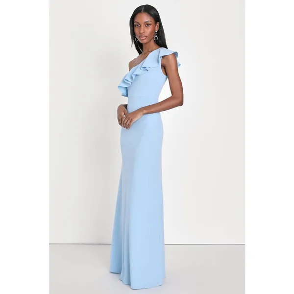 NWT Lulus Last Forever Powder Blue One-Shoulder Ruffle Maxi Dress Banquet Sz XL - Image 7