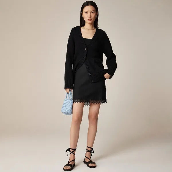 NWT!! J. CREW Marina V-Neck Cardigan Sweater Pockets Solid Black‎ Preppy Medium - Image 4