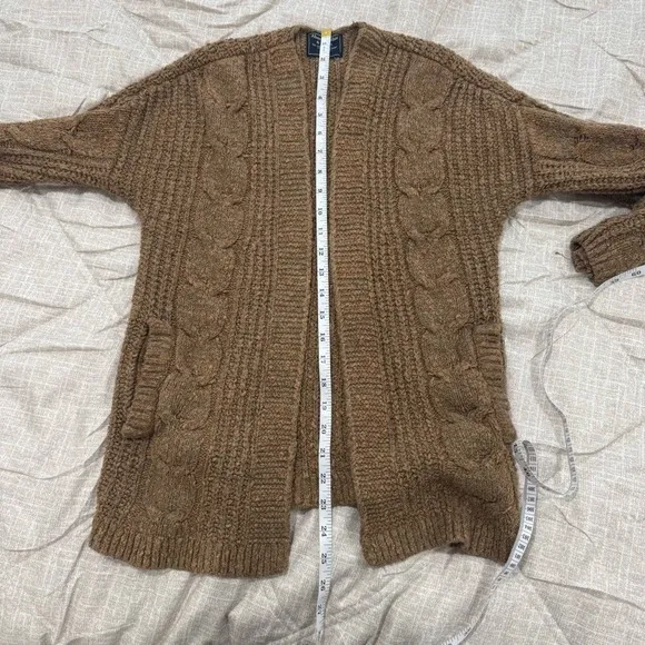 Abercrombie‎ & Fitch Brown Cable Knit Open Front Cardigan Sweater XXS - Image 5
