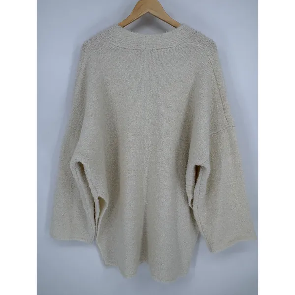 HYFVE Cardigan Sweater Womens Medium Cream Rosette Oversized Wool Blend Boucle - Image 4