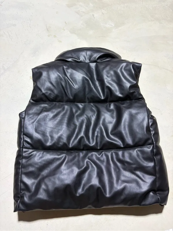 Zara Black Puffer Vest Jacket faux leather small - Image 8