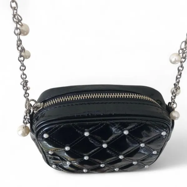 White House Black Market women’s Black Quilted Crossbody Bag with Pearl Accents - Image 6