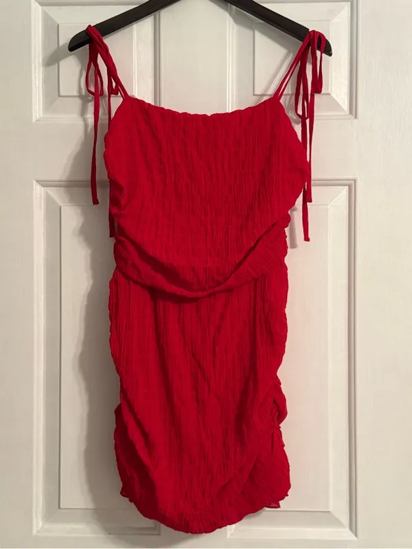 Lovers + Friends Amy Ruched Mini Dress in Cherry Red - Image 2