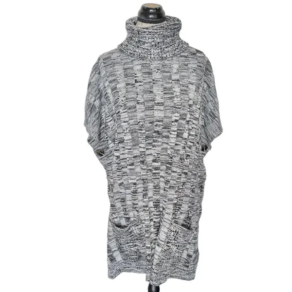 Poncho Sweater Oversized Knit Turtleneck Chunky One Size Cozy Fall Winter - Image 2
