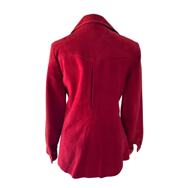Vintage ‘70s Red Suede Button Front Collared Jacket Size XXS - Image 4