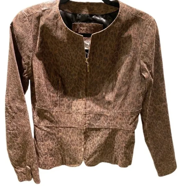 Live A Little 100% Leather Jacket Leopard pattern zippered - Image 3
