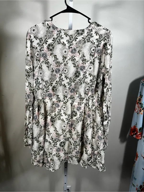 N87. Free People Floral Surplice Mini Dress in Cream, Pink, and Olive - Image 4