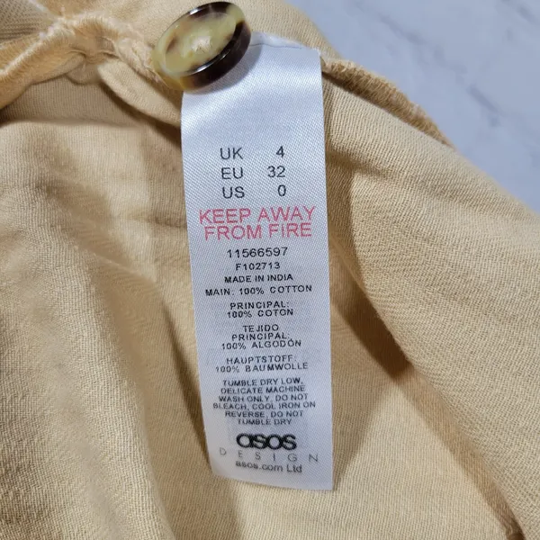 ASOS DESIGN Wide Leg Tie Strap Jumpsuit Tall Beige Cotton‎ Women's Size 0 - Image 7