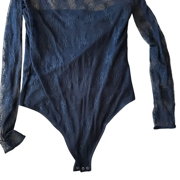 Abercrombie & Fitch Bodysuit Sz L Black Mesh Lace Tube Long Sleeves Whimsigoth - Image 5