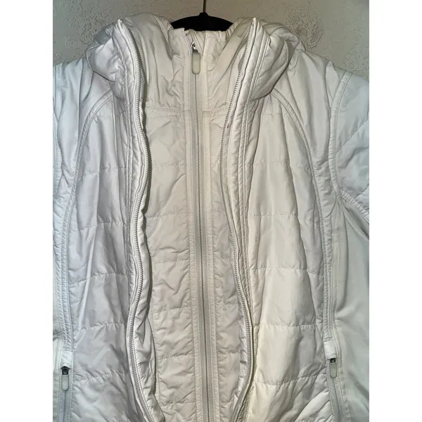 Lululemon Extra Mile Puffer Size 8 White Hooded Quilted Insulated Full Zip‎ - Image 9