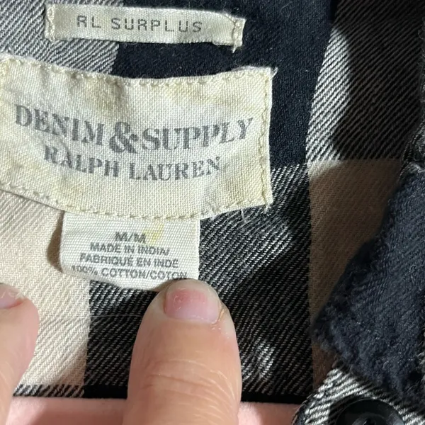 Denim & Supply Ralph Lauren WOMEN RL SURPLUS BUTTON DOWN FLANNEL BLACK/CREAM M - Image 6