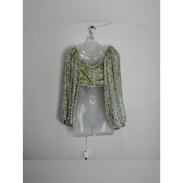 ASOS gold limited edition Sequin Puff-Sleeve Cropped Top size 6 NWT Festive - Image 4