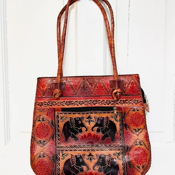 PURE Shantiniketan Leather Large Tote‎ Bag Medium Elephant Handmade Indian Purse - Image 8