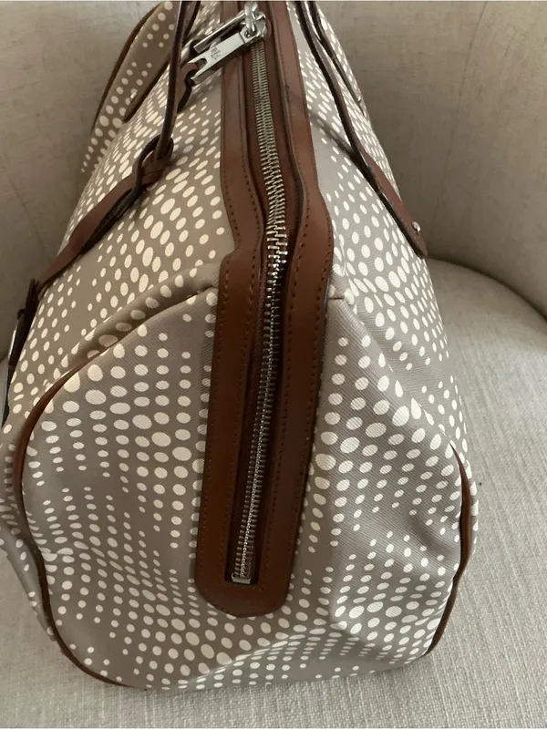 Ralph Lauren beige grey and brown polka dot leather satchel handbag footed - Image 4