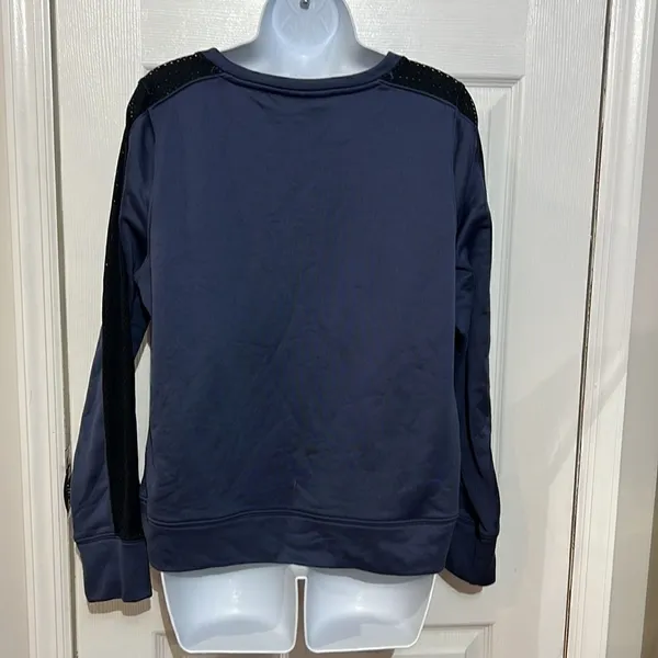 Under Armour Mesh Panel Sweatshirt Womens Blue‎ Black Crewneck Loose Fit Large - Image 7
