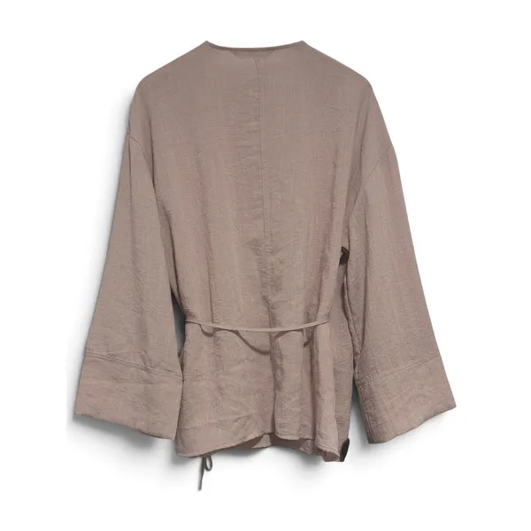 Zara Women Blush Pink Linen Blend Wrap Top Long Sleeve Kimono Style NWOT Medium - Image 4