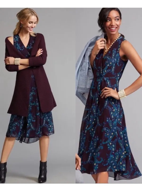 Cabi Treasure Dress Style 3461 Paisley Floral Chiffon Midi Dress Size 12 - Image 2