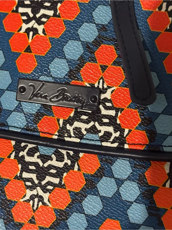 Vera Bradley Crossbody Purse Faux Leather Blue Orange Geometric Marrakesh Bead - Image 4