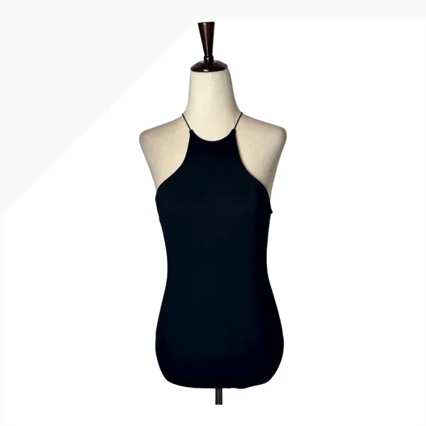 Alexander‎ Wang Black Halter Neck Racerback Bodysuit Size Small Cotton Blend - Image 3