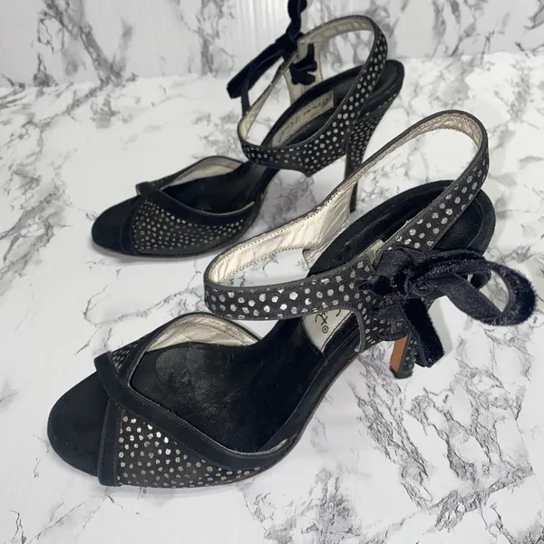 Comme Il Faut Vintage Argentine Tano Polka Dot Velvet Tie Ankle Heels Women's 7 - Image 7