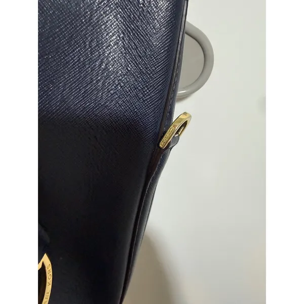 Michael Kors Saffiano Leather Satchel Womens Navy Blue Gold Hardware Handbag - Image 6