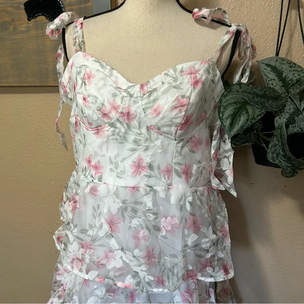 Lulus Endlessly Gorgeous White Floral Burnout Tie-Strap Midi Dress Size XL NWT - Image 4