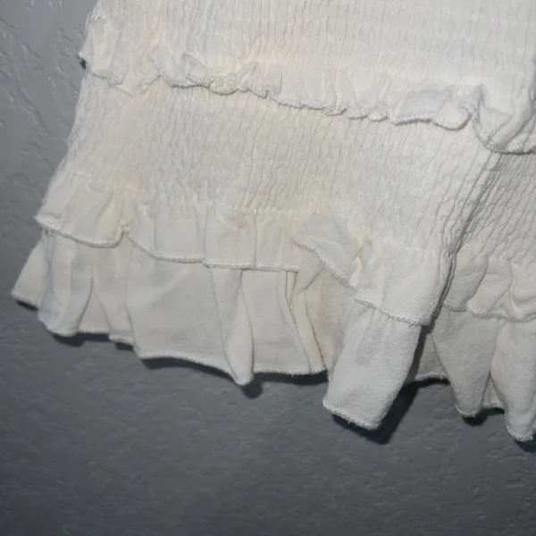 O.Vianca White Smocked Tie Shoulder Mini Dress Size Medium - Image 4