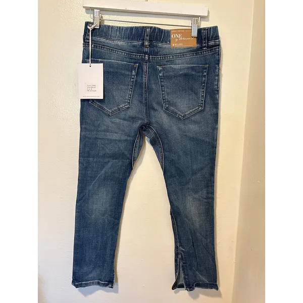 NWT One Teaspoon Sz26 Killers Pure Blue Patched Knee Pull-On Slit Straight Jeans - Image 4