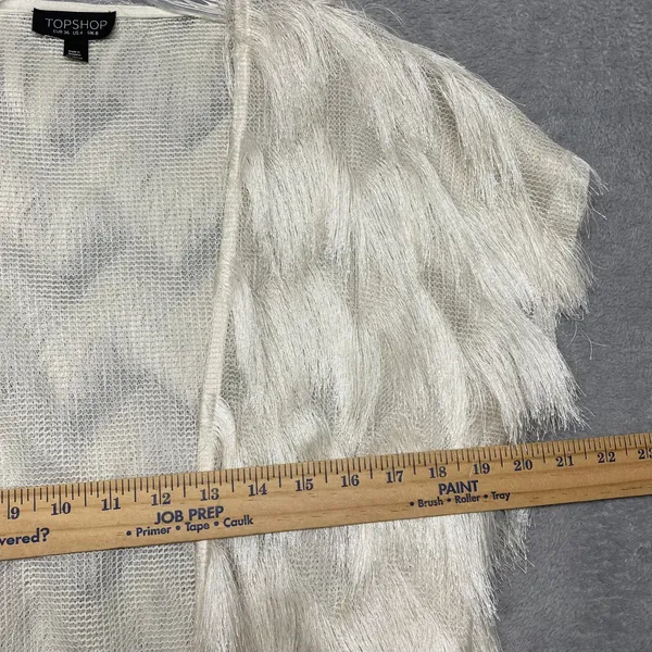 TOPSHOP Sweater Womens 4 Cream Fringe Open‎ Front Cardigan Sweater Cover Up Top - Image 6