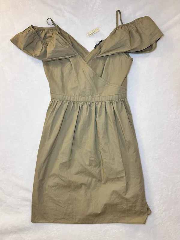 New MADEWELL Khaki Tan Green Off-The-Shoulder Tank Strap Midi Dress Size 0 - Image 3