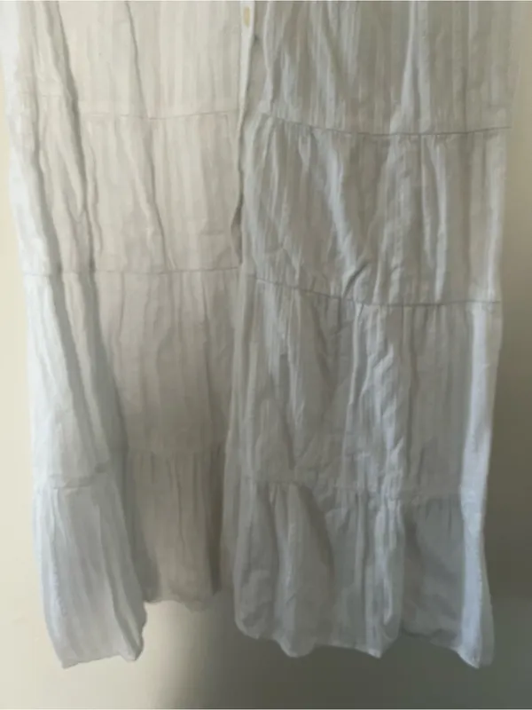 Loft White 100% Cotton Tiered Mini Dress Large Petite Ruffle Coastal Euro Summer - Image 5