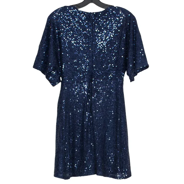 Lulus Dress Faux Wrap Sequin Hoco Party Cocktail Glam Going Out Mini Navy Small - Image 2