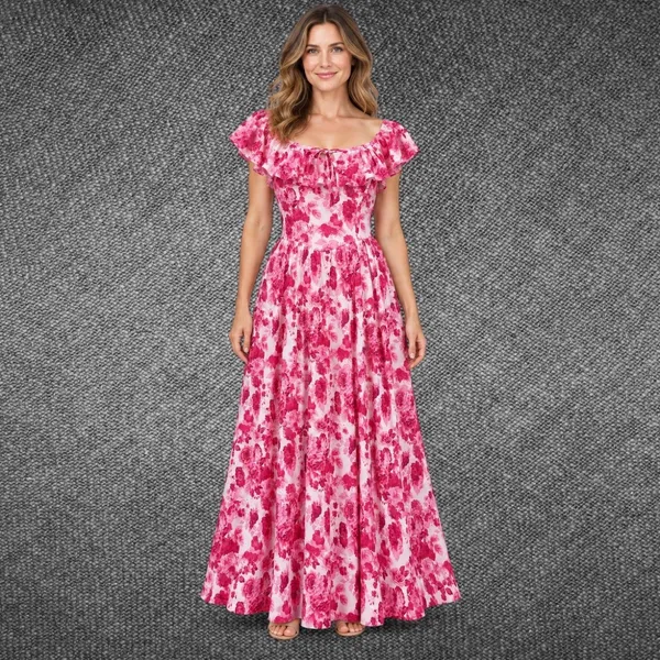 Grace Karin Pink Floral Ruffle Maxi Dress Size M - Image 2