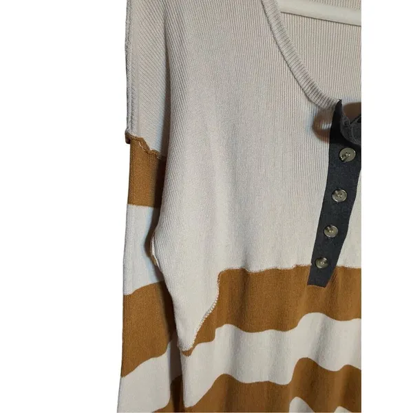 BDG Womens Ivory Brown Tunic Sweater Dress‎ Sz Large Henley Striped Ribbed Knit - Image 9