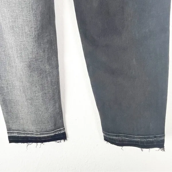 RISEN High Rise Crossover Released Frayed Hem Two Tone Black Wash Denim Jeans 25 - Image 9