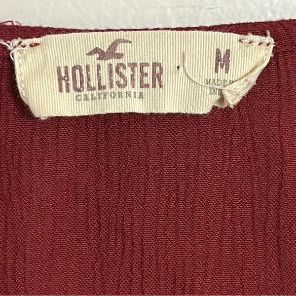 Hollister Womens Burgundy Lace Up V-Neck Bell Sleeve Boho Blouse‎ Top Medium - Image 5