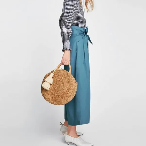 Zara Woman XS Teal Paperbag Wide Leg‎ Pant Tie Belt Minimalist Chic Summer Vaca - Image 2
