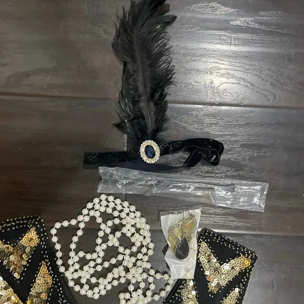 Roaring 1920s Flapper Dress Halloween Costume Gold Sequin Fringe Dress M Gaptsy - Image 3
