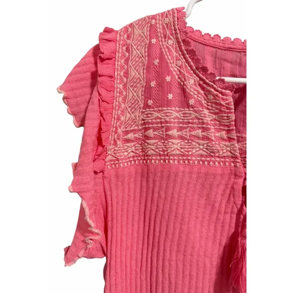 Free People Sarafina Embroidered Top‎ Pink Rose Women's Size Small - Image 7