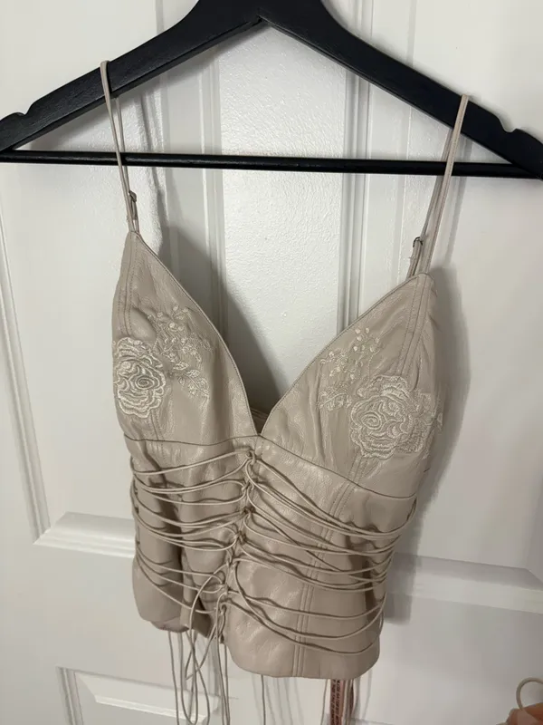 House of CB Antonella Off White Vegan Leather Corset L - Image 3