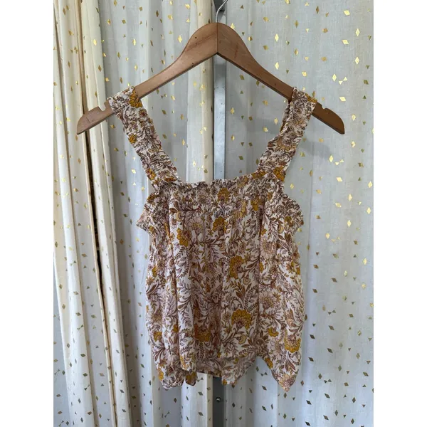 Aqua Quinn Smocked Crinkle Paisley Floral Square Neckline Peasant Tank Top S - Image 2