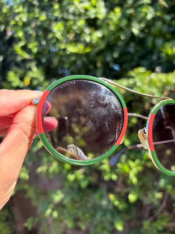 Gucci GG0061S brow bar round sunglasses 56mm gold frames green gradient lenses - Image 18